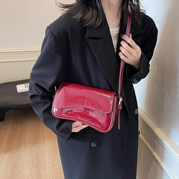 Neiman Marcus Glossy Red Vegan Leather Purse
